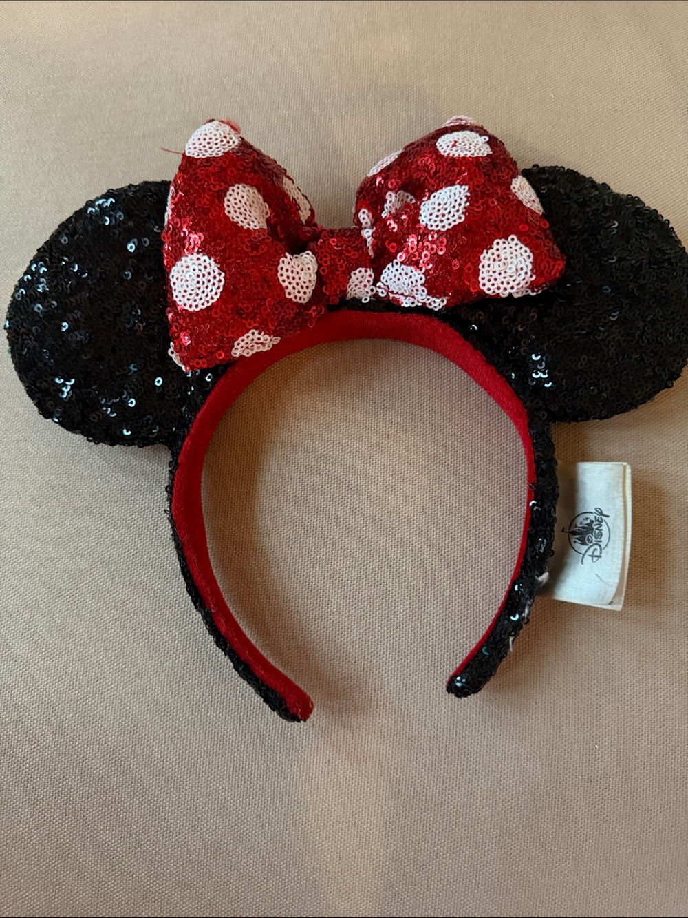 Disney Parks Minnie Mouse Ears Headband in Black, Red White Polka Dots Sequin
